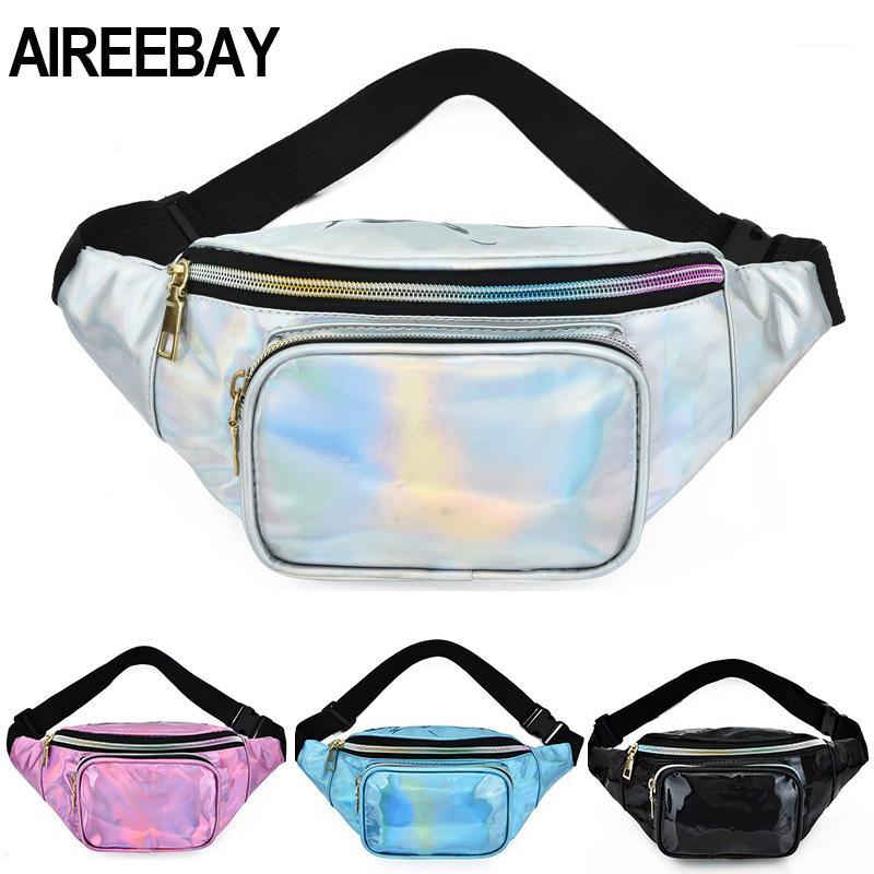 

AIREEBAY New Holographic Waist Bag For Women Laser Silver Fanny Pack Female Belt Hip Bag Pink Bum Hologram Waist Pack1, Sky blue