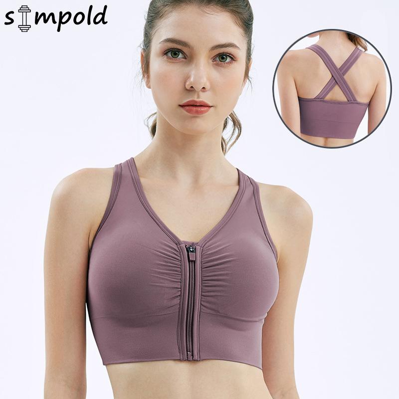 

Simpold Fitness Bra With Zipper Yoga Proof Bralette Easy To Dress Running Underwear Instimate Top Tank Gym Clothe 2077, Purple