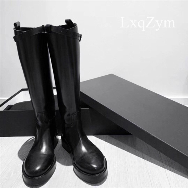 

Real Leather Women Knee High Straight Thigh-high Boots Round Toe Zip Thick Heel Footwear Female Riding Boots Ladies Long, As show