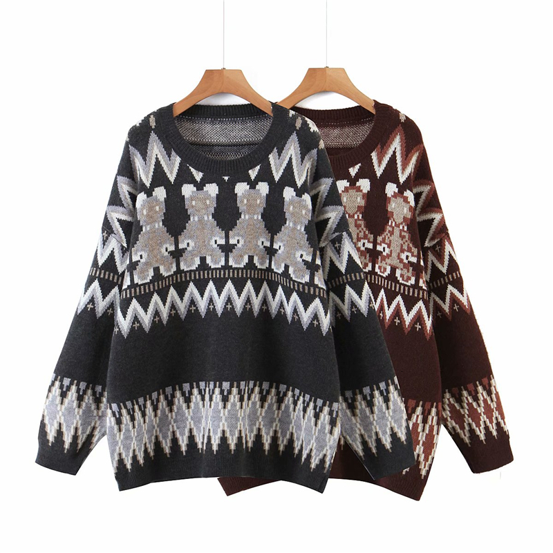 

2021 New Streetwear Women Cartoon Bear Sweaters Autumn Fashion Ladies O- Sweet Female Knitted Tops Lovely Girl Sweater Nr88, Dark grey