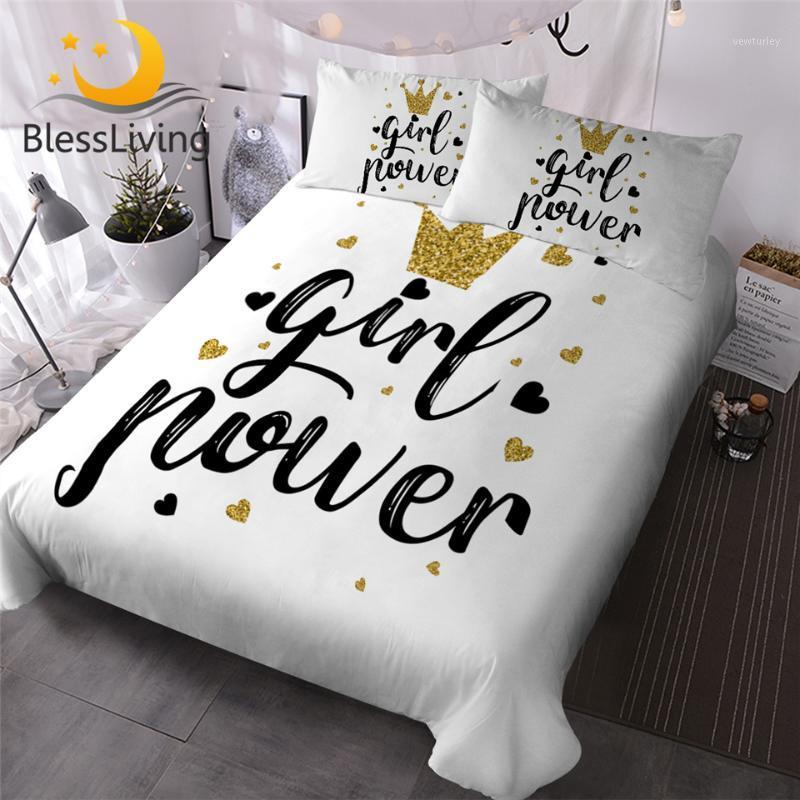

BlessLiving Golden Crown Duvet Cover Set Letter Print Bedding Set Heart Shape Girls Bed Cover Glitter Stylish Home Textiles 3pcs1