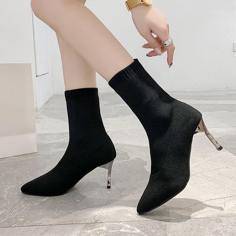 

Sexy Sock Boots High Heels Knitting Stretch Boots For Women Fashion Shoes 2020 Spring Autumn Ankle Booties Female 8436C1