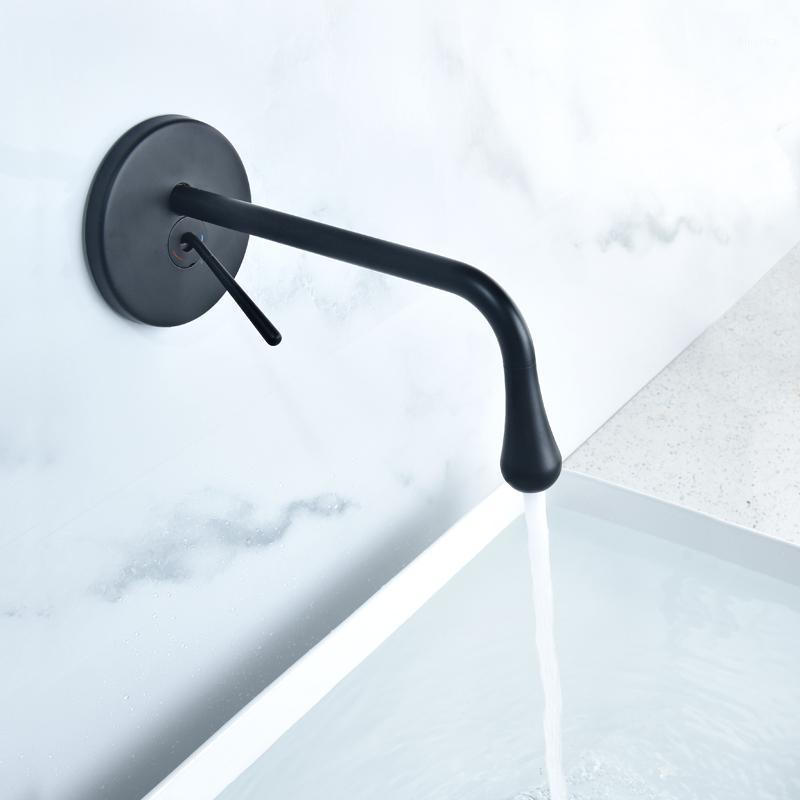 

Beiluode Modern Matte Black Basin Faucet Single Handle Brass Surface Bathroom Faucet Cold And Hot Mixer Water Drop Tap MP10011