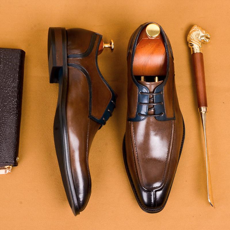 

Genuine leather men brogue Business Wedding banquet shoes casual flats shoes vintage handmade oxford for men lace up 2020