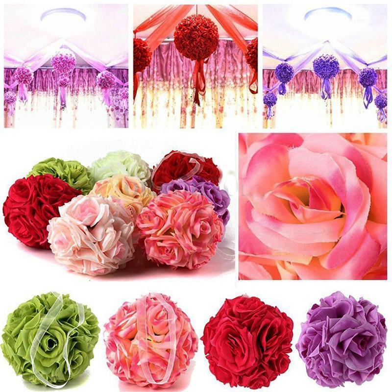 

1Pcs 15cm Artificial Silk Flower Rose Kissing Ball Bouquet Centerpiece Pomander Party Wedding Centerpiece decorations1, Red