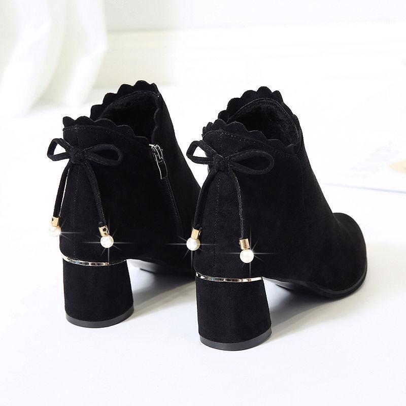 

Cresfimix women classic black suede square heel boots lady casual stylish comfort pearl autumn boots bottes femmes a64951