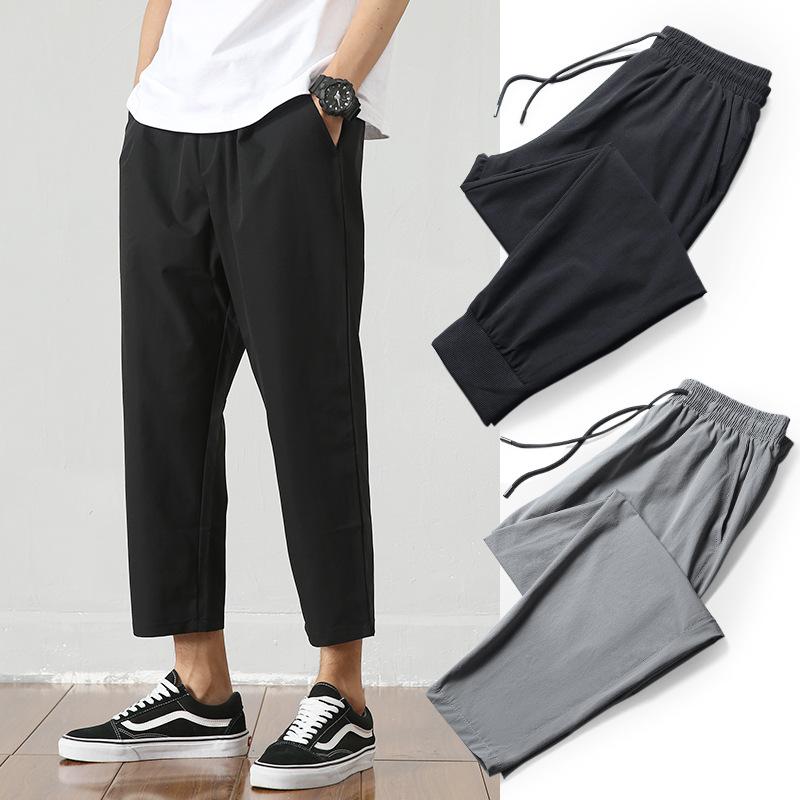 

Trendy Viscose Fiber Casual Pants Men's Summer Thin Loose All-match Feet Casual Pants Breathable Quick-Drying Sports, Gray