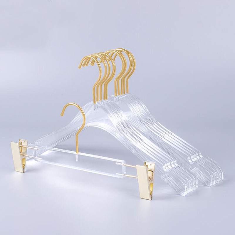 

10 Pcs Top Grade Clear Acrylic Crystal Clothes Suits Hanger with Gold Hook, Transparent Acrylic Pants Hangers with Gold Clips 201219