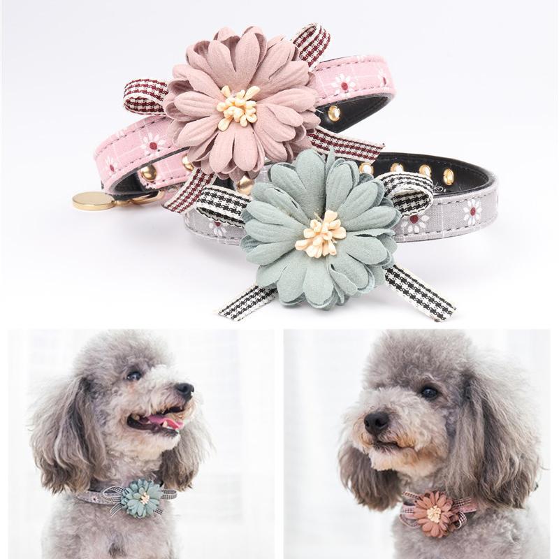 

Cute Pet Cat Collar Flower Bowknot Leather Adjustable Neck Strap Floral Shape Puppy /Small Dogs Cats Leads Collars 2 Colors