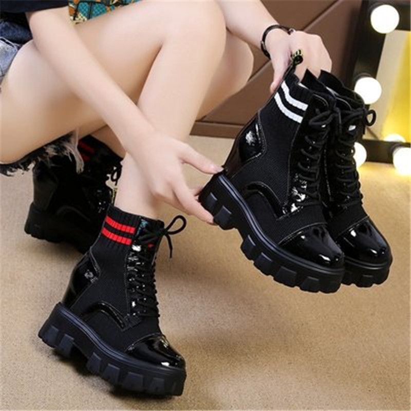 

New Growing 2021 Boots Women's Rent Up to Autumn Winter Leather Shoes Women High Heels 1EFR, Black red