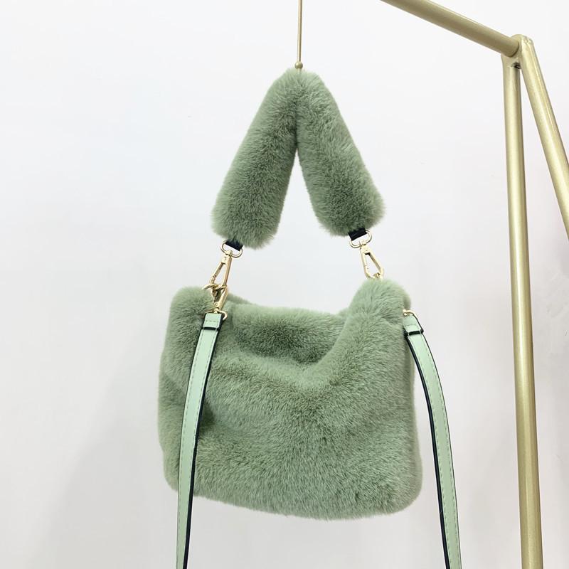 

2021 Winter Faux Fur Shoulder Bags For Women Casual Plush Crossbody Bags Fur Clutch Purse Bucket Bolsa Feminina, Yellow shoulder bag