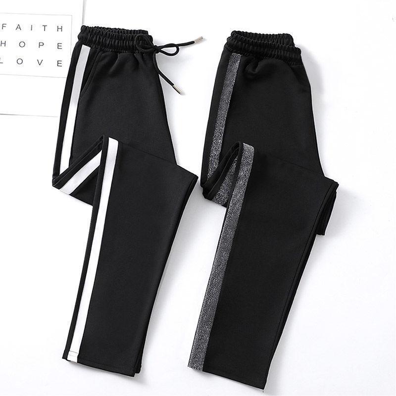 

Female Trousers Contrast Panel Sweatpants Women Casual Harem Pants Loose Elastic Trousers Women Black Striped Side Sweat Pants