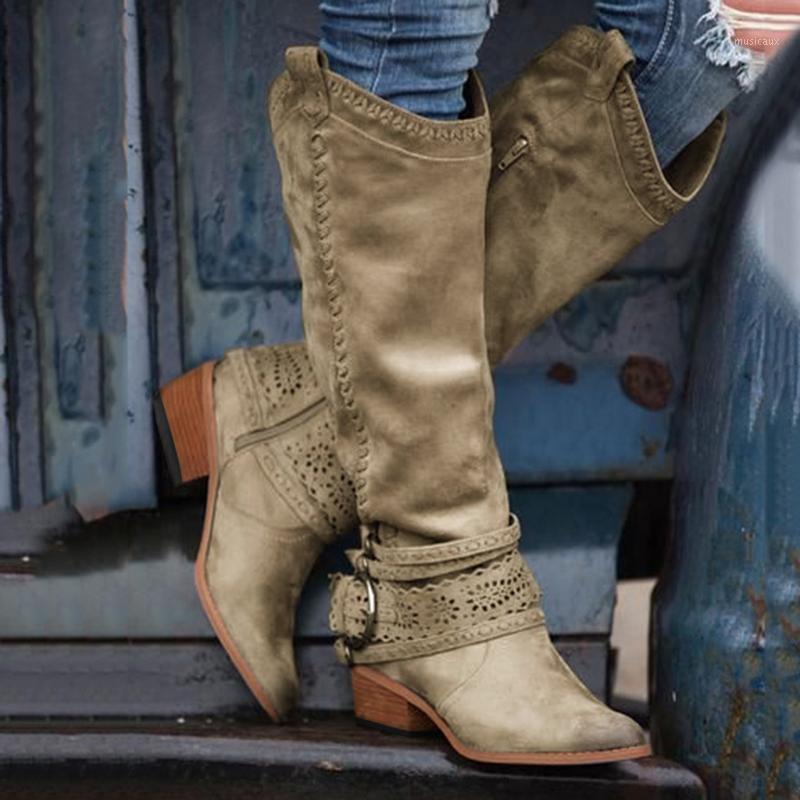 Women Boots Vintage Women's Flats Square Head Low-heeled Western Rodeo Zipper Comfy Boots #YB401