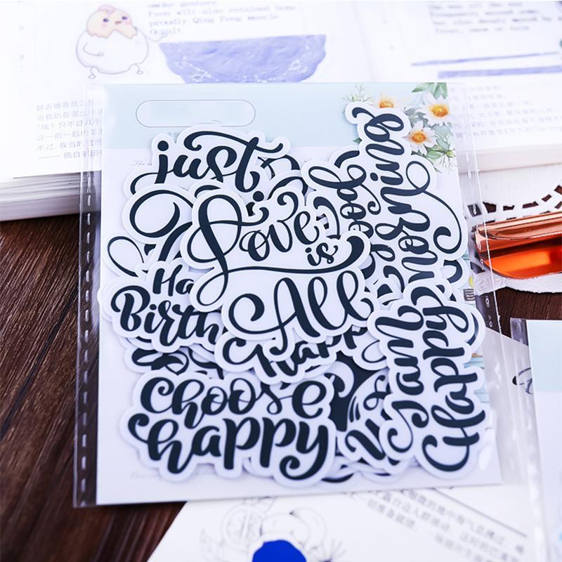 

20pcs/set Black and white floral English stickers DIY scrapbooking photo diary happy planner decoration stickers1