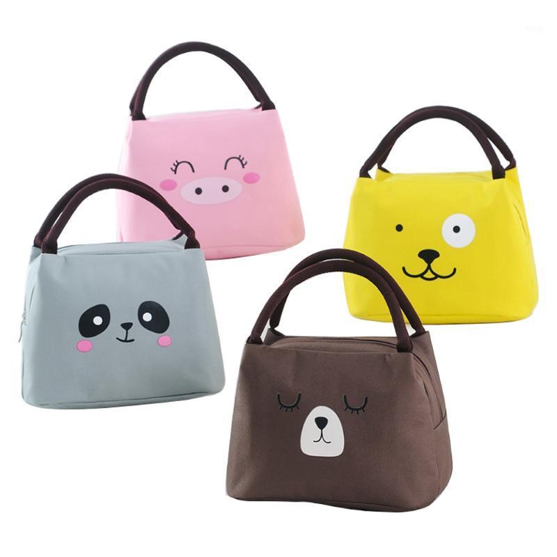 

Cute Lunch Bag Floral and Cartoon Print Multipurpose Portable Storage Bag Gray/Coffee/Pink/Yellow1, As picture shows