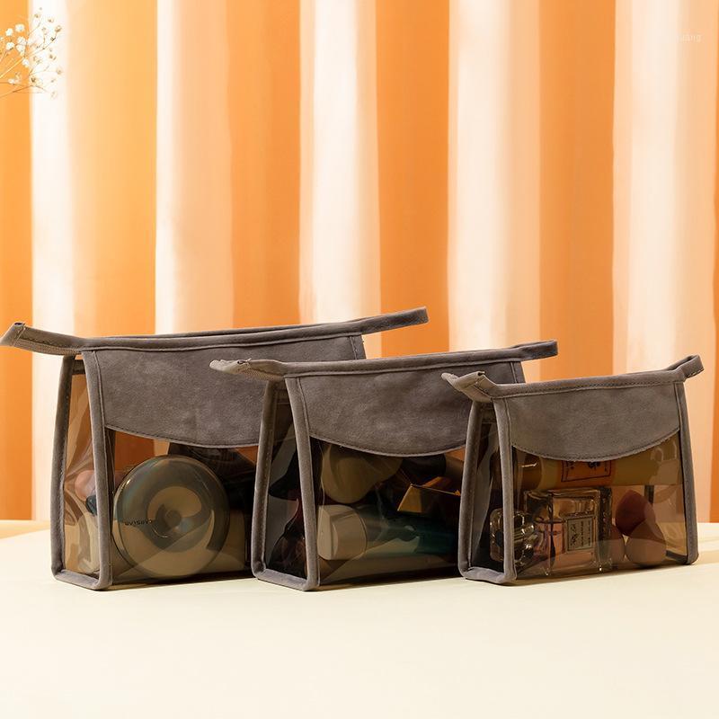 

Fashion Transparent EVA Waterproof Cosmetic Makeup Make Up Bag Suede Zipper Handbag Storage Plastic Trousse De Toilette1, Large size