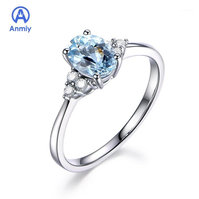 

Anmiy Sky White Gold Feminine Sea Blue Female Fashion Low Luxury Zircon Ring Charming On Party As A Queen1