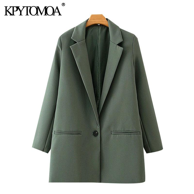 

KPYTOMOA Women 2021 Fashion Office Wear Single Button Blazers Coat Vintage Long Sleeve Pockets Female Outerwear Chic Tops, As picture