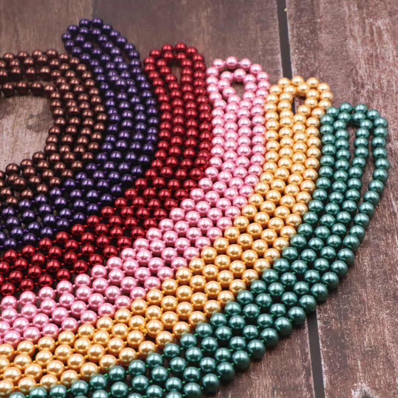 

Chains Fashion Multicolor Simulated Pearl Shell Beads Long Necklace Round Glass Pearls Chain Strand Necklaces Women Jewelry 56" A9701