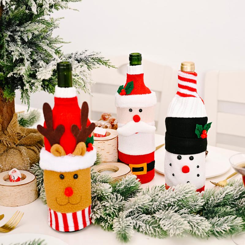

Christmas Decoration Red Wine Bottle Bag Cloth Santa Claus Snowman Elk Doll Champagn Bags Holder Christmas Decoration For Home