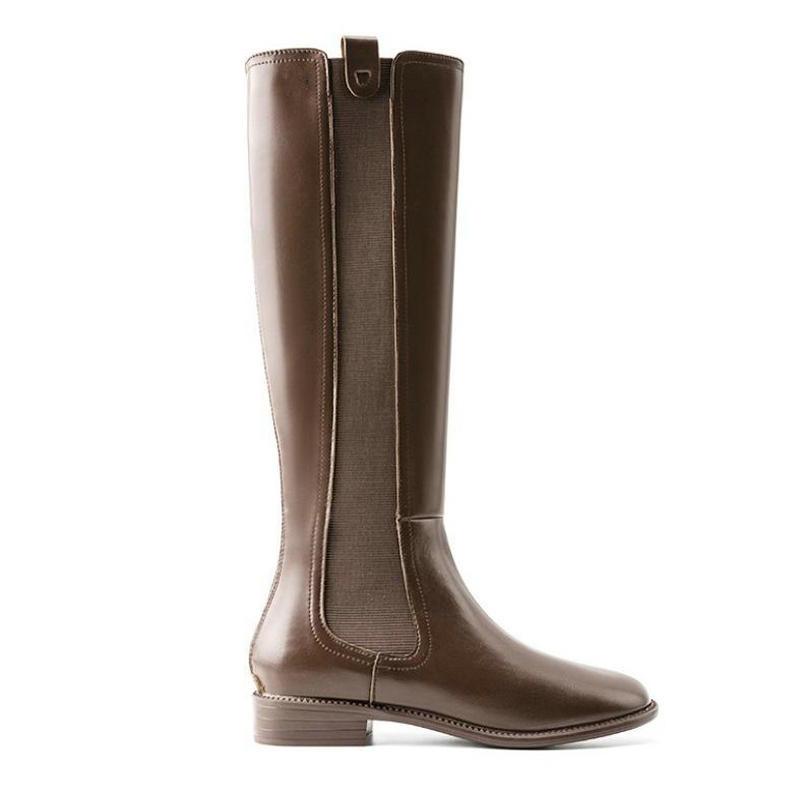 

Black Brown Knight Boots Women Camellia Autumn and Winter Side Zipper High Long Boots Plus Velvet Low Heel Over The Knee