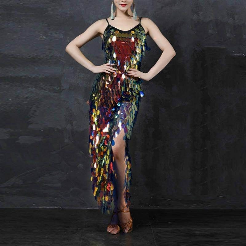 

Mermaid Sequins V-Neck Sling Dress Dance Skirt SizeOne Size