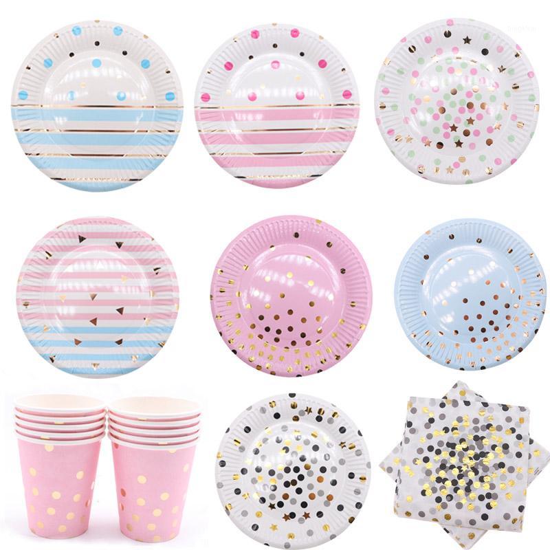 

Disposable Dinnerware Colorful Gold Disposable tableware Plate Cup Napkins Star for baby birthday party Wedding decoration1