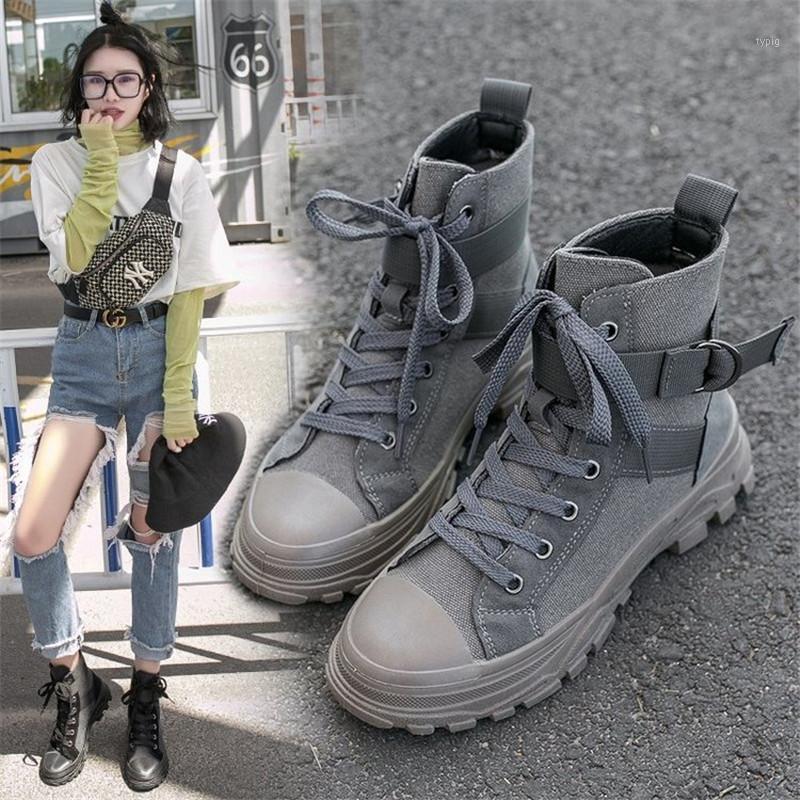 

2020 Woman Fashion short Boots Autumn Winter Lace-up Ankle Boots For Woman High Quality Wear-resistant non-slip Platform1, Black
