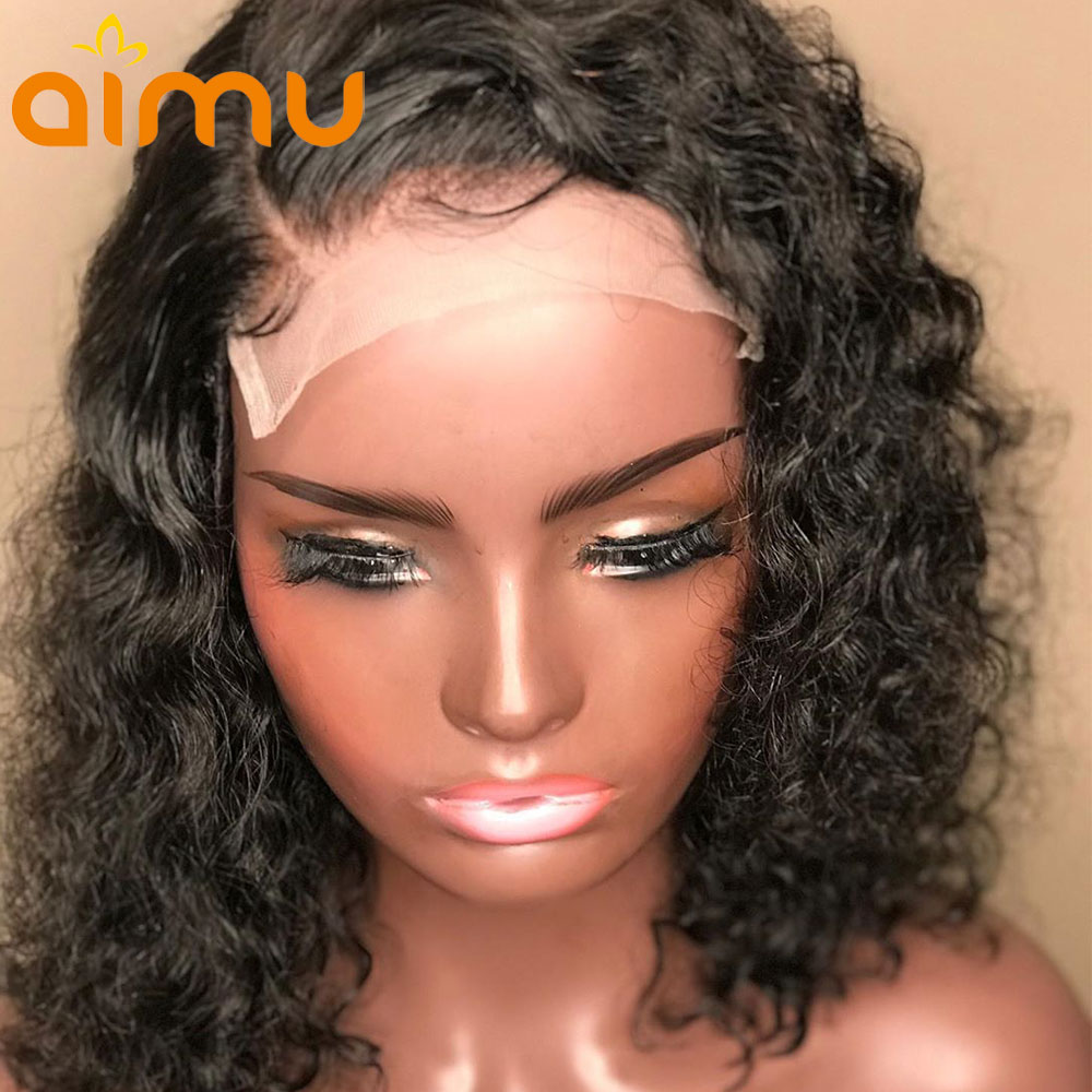 

Water Wave Bob Wig 4x4 Lace Closure Human Hair Wigs for Black Women Short Pre Plucked Bleached Knots 150% Density Remy Brazilian, 4x4 closure