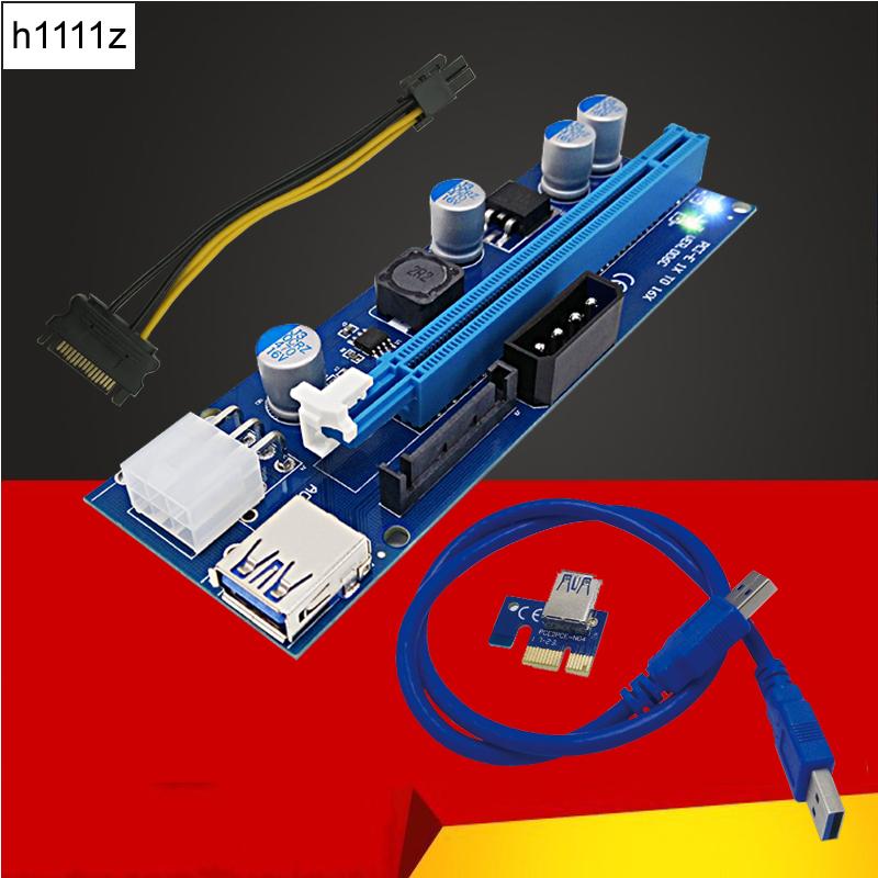 

3 in 1 4pin 6pin SATA PCI-E Riser Card USB 3.0 LED 60cm PCI Express 1x to 16x PCIE Riser Card for Antminer Miner Mining