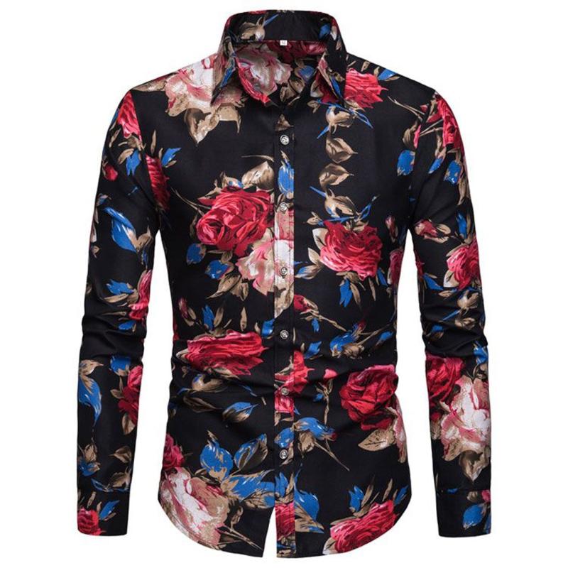 

Men shirt Fashion Printing Buttons Stand Collar Collar Fit Slim Long Sleeve Shirt Tee Blouse male t-shirt Men's New 2020, Black