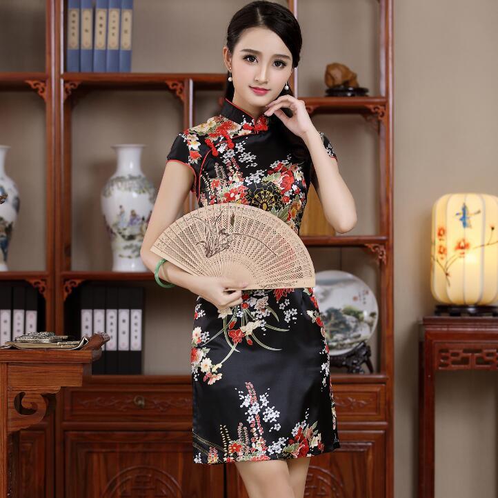 

chinese qipao wedding silk red traditional chinese cheongsam short dresses cotton for women dress qipao black modern