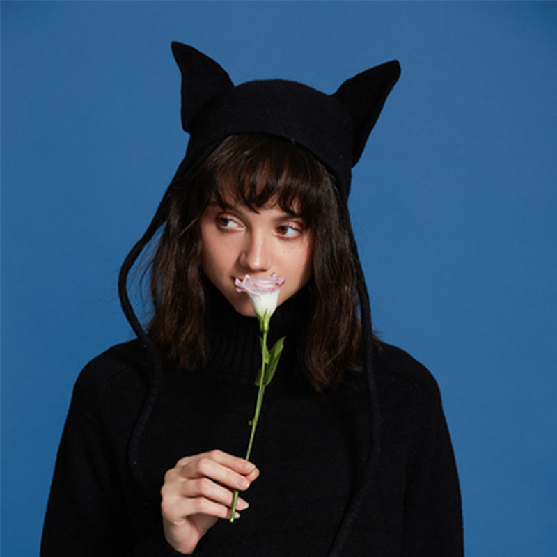 

Cute Black Cat Ears Warm Beret Hat Women Autumn Winter Wool Cap Korean Handmade Ladies Beret Hats Chic Sweet Christmas Caps Kids