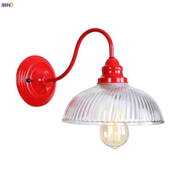 

IWHD Glass Vintage Retro LED Wall Light Fixtures Red Metal Loft Industrial Vintage Wall Sconce Edison Wandlampen Home Lighting
