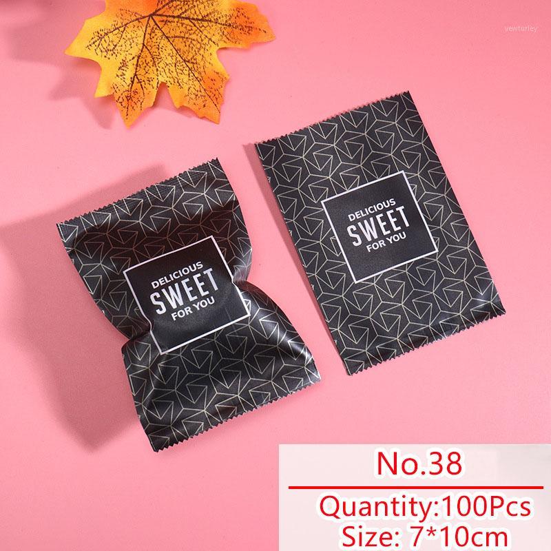 

100pcs/lot Candy Cookies Bag Homemade Pack Sweet For You Rhombus Lines Black Background Nougat Party Wedding Snack Packing1