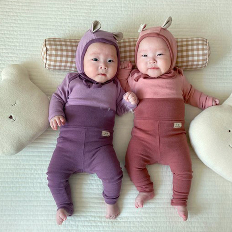 

New 3 Pcs 100% Cotton Baby Girl Clothes Sets with Hat Long Sleeve Tops Solid High Waist Pants Suit Kids Boys Pajamas for 2021 Spring Sllx, 3pcs set bs122307