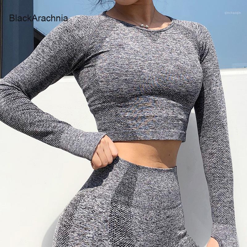 

BlackArachnia Fashion Sports Top Women Sexy Yoga Clothing Gym Shirts Seamless Clothing Long Sleeve Top Solid Color Sexy Shirts1, White;red