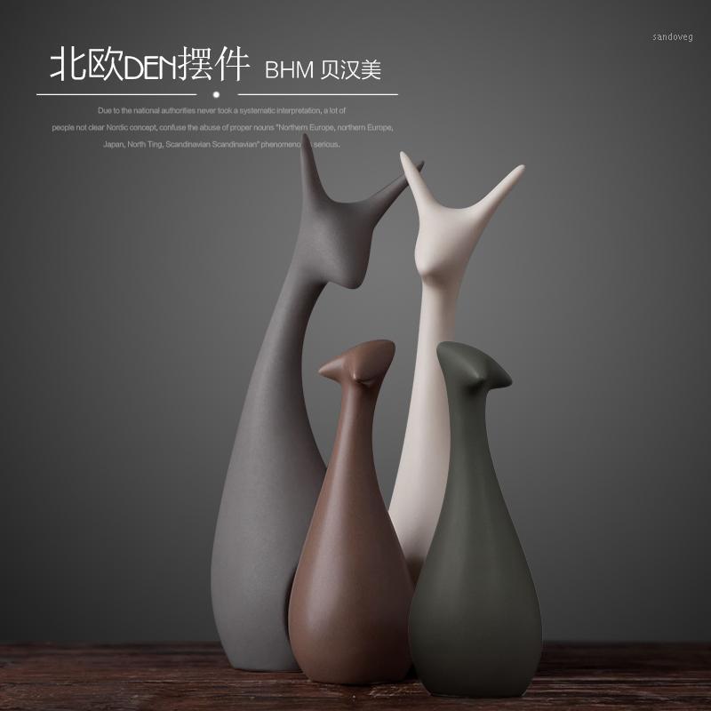 

Minimalist ceramic deer home decor crafts room decoration handicraft ornament porcelain animal cat figurines wedding decorations1