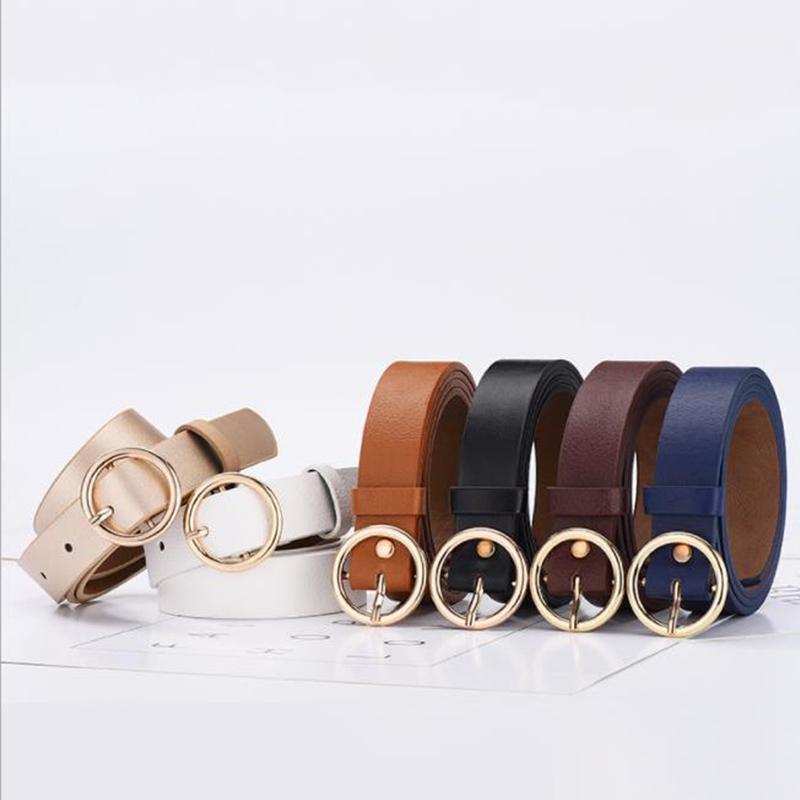 

Belts The Classic Retro Fashion All-Match Leather Light Body Round Buckle Simple Circle Pin For Women Jeans Female, Black;brown