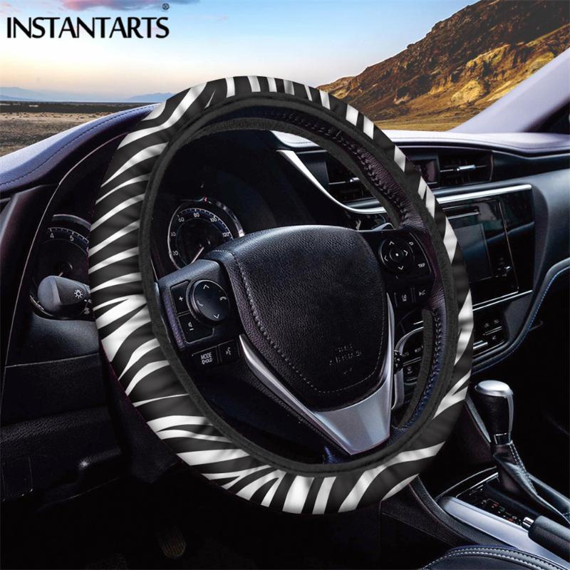 

INSTANTARTS Zebra Colorful Pattern Brand Deisgn Car Steering Wheel Cover for Women Full Lined Soft Padding Steering Wheel Covers