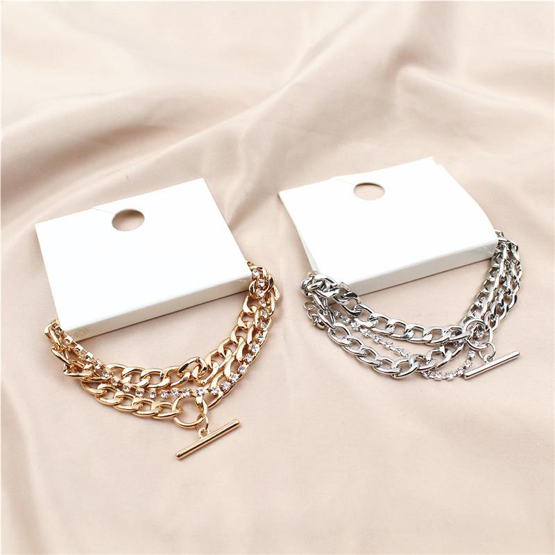 

Fashion Gold Link Chains Crystals 3PCS/SET Punk Style Bracelet Bangles for Women Female Party Daily Bracelet Jewelry