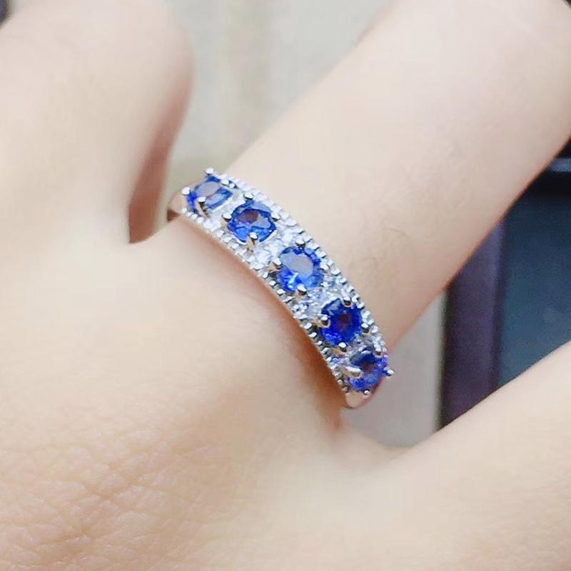 

Cluster Rings Natural Real Blue Sapphire Round Ring Per Jewelry 925 Sterling Silver 3*3mm 0.15ct*5pcs Gemstone Fine J212165, Golden;silver