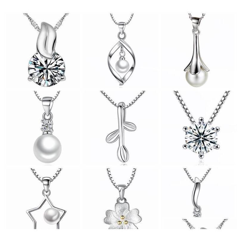 

45 Styles 925 Pendant Necklace Without Chain Fashion Charms Necklaces Pearl Crystal Flower Pendants Zcjk1