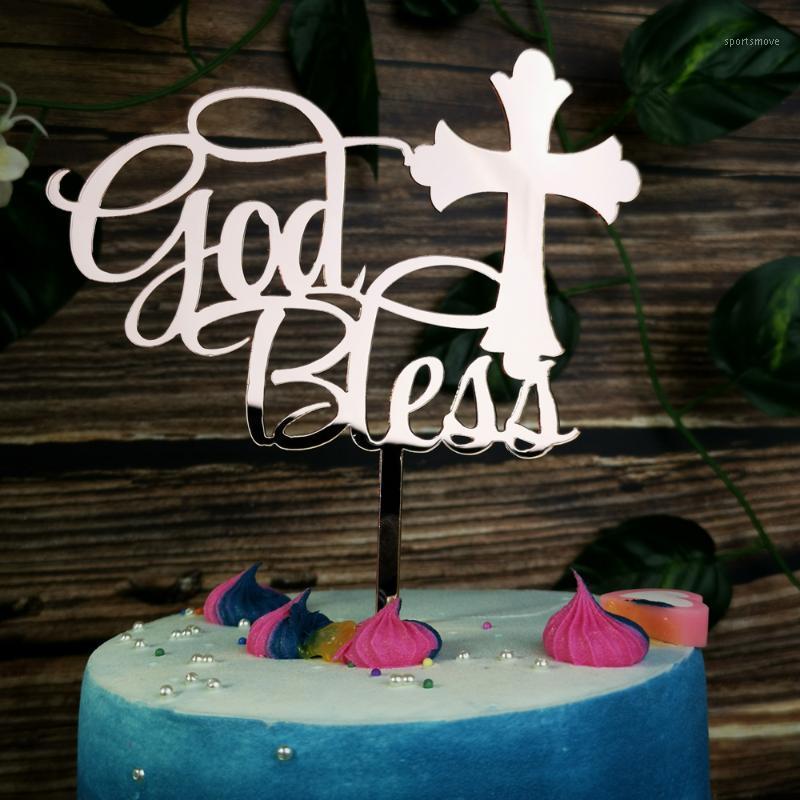 

God Bless color rose gold Cake Topper,First Communion Cake Topper Decorations,Baby Girl or Boy baptism for Confirmation Topper1