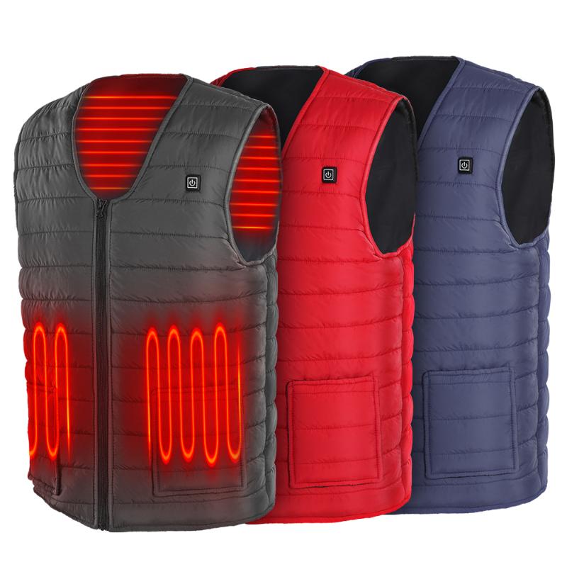 

5XL 5 Heating Areas Electric Heated Vest Down Cotton Heating Waistcoat USB Jacket Thermal Clothing Warm Clothes, Red