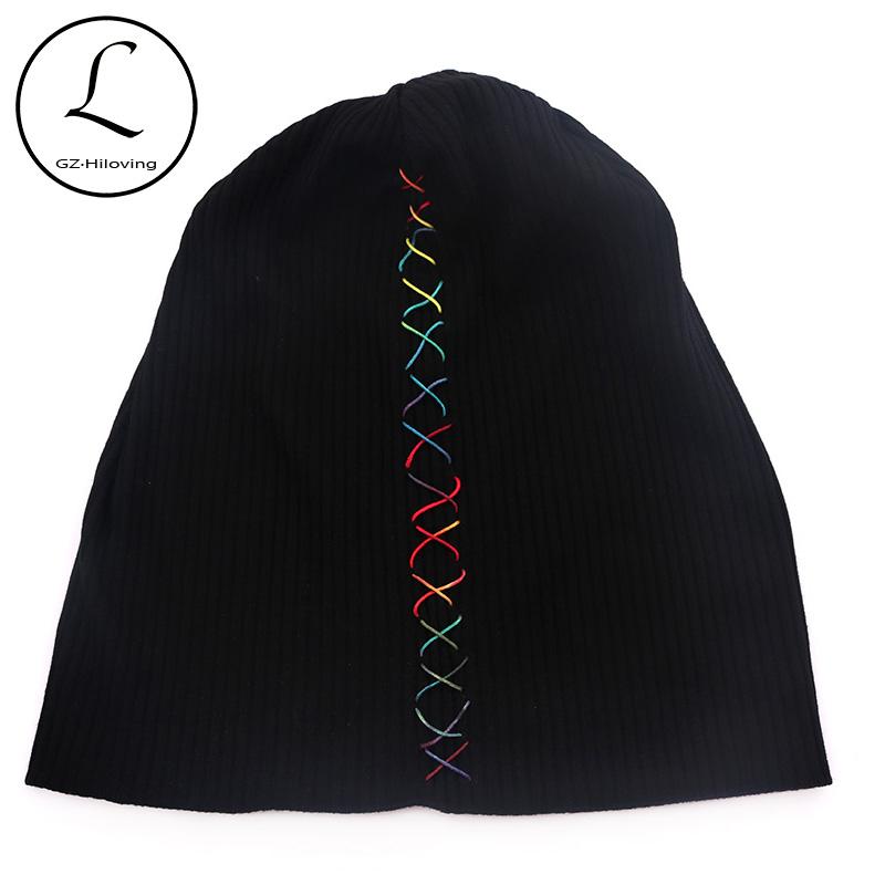 

Soft colorful ribbon cotton ribbed hats for women hat 2020 New Spring Winter Slouchy hats ladies Girls Skullies Beanies Gorros, White