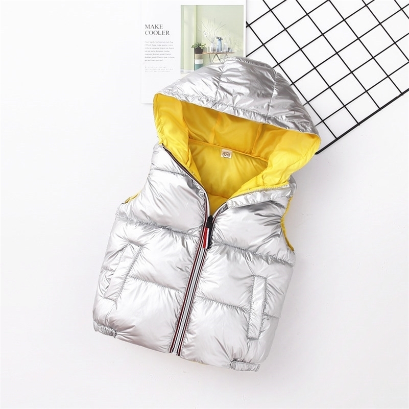 

OLEKID Autumn Winter Vest For Girl Waterproof Glossy Boy Vest 2-9 Years Kid Baby Girl Vest Baby Boy Waistcoat Children Coat 201106, Pink