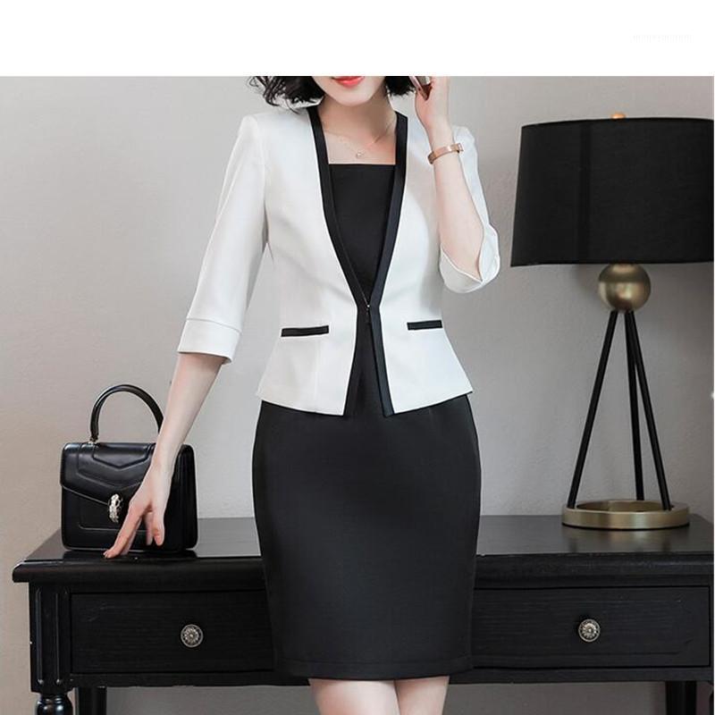 

Women's skirt business suit fashion long-sleeved thin coat and skirt suit ladies large size office overalls1, Black