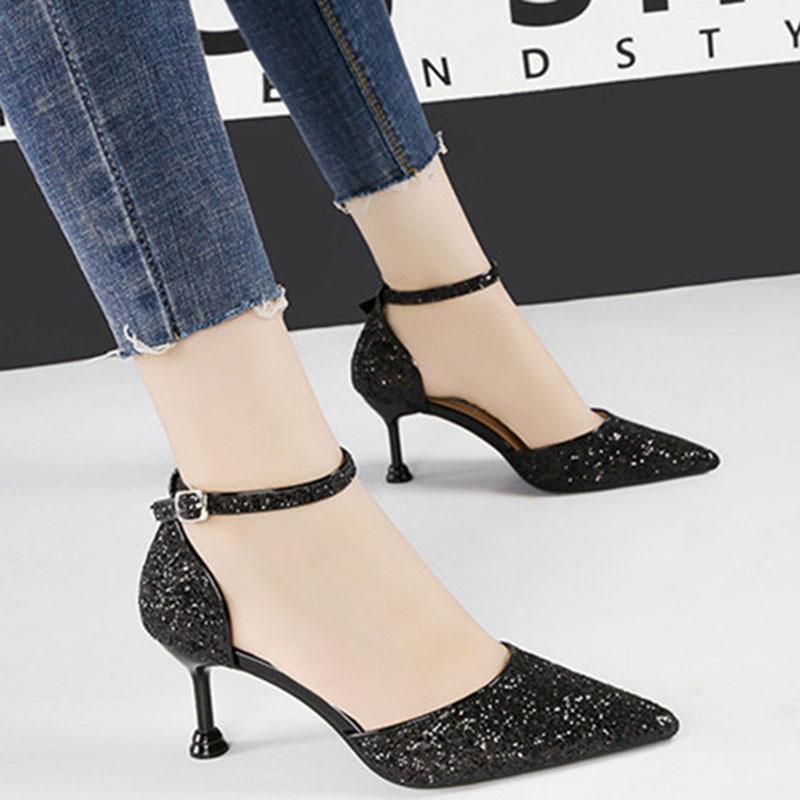 

SWQZVT Women Shoes Pointed Toe Pumps PU Leather Elegant Women High Heels Sandals Shoes Sexy Party Ladies Summer, Champagne 6.5cm