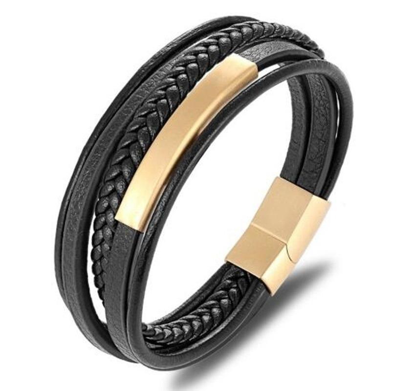 

Classic Genuine Leather Bracelet for Men Hand Made Charm Multilayer Magnetic Jewelry